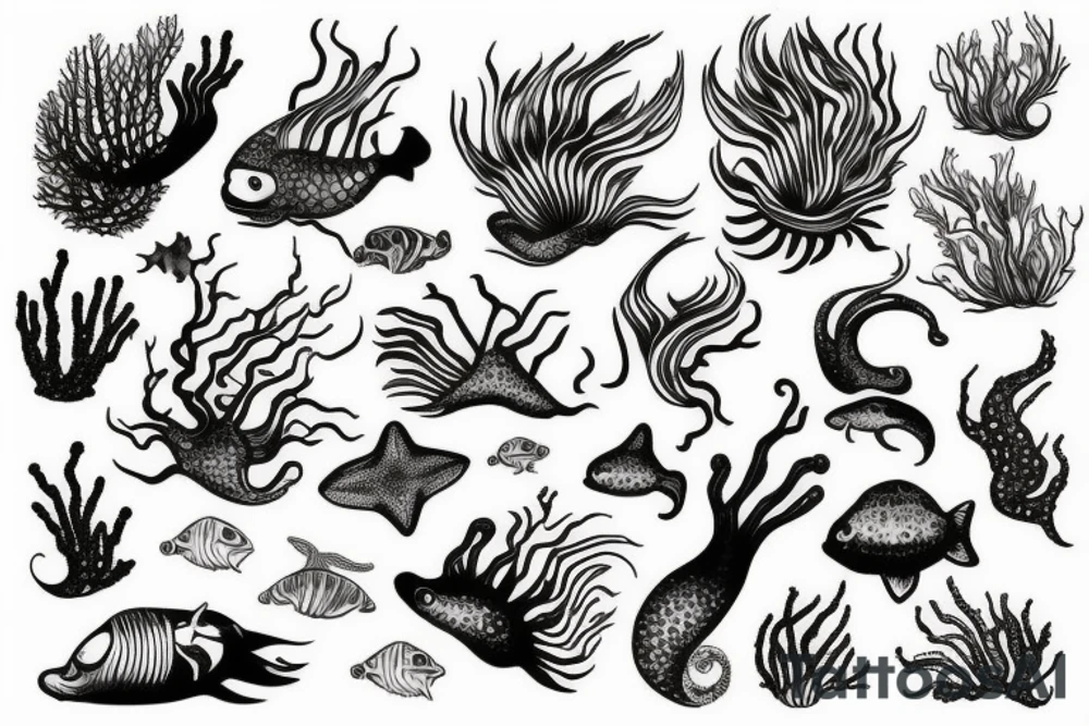 Sunset sea creatures tattoo idea