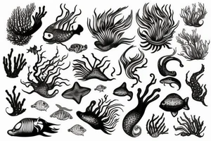 Sunset sea creatures tattoo idea