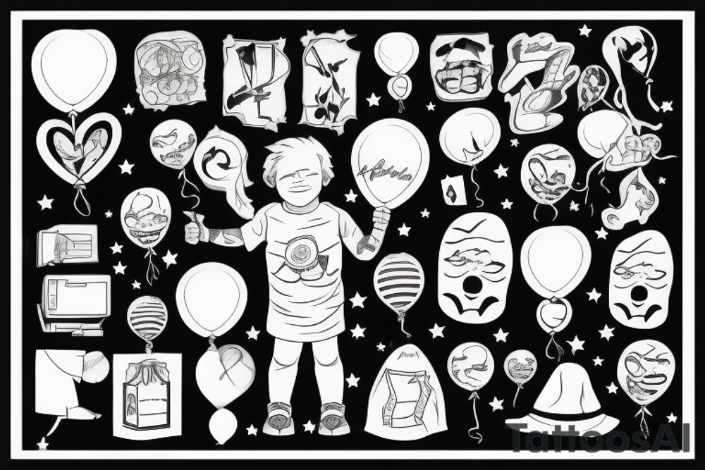 A boy holding a balloon tattoo idea