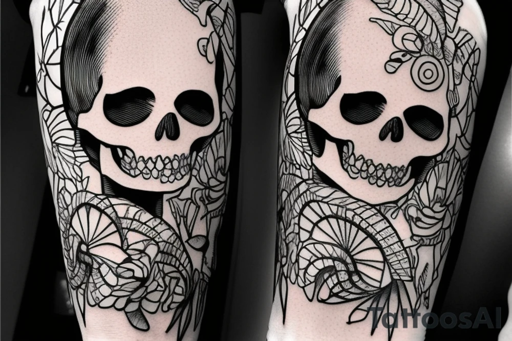 Skeleton inside of cocktail with umbrella tattoo idea