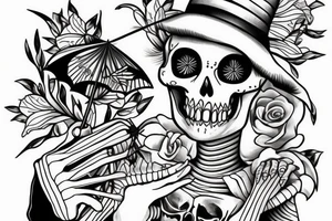 Skeleton inside of cocktail with umbrella tattoo idea