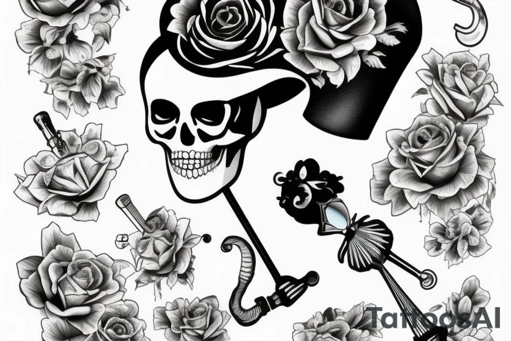 Skeleton inside of cocktail with umbrella tattoo idea
