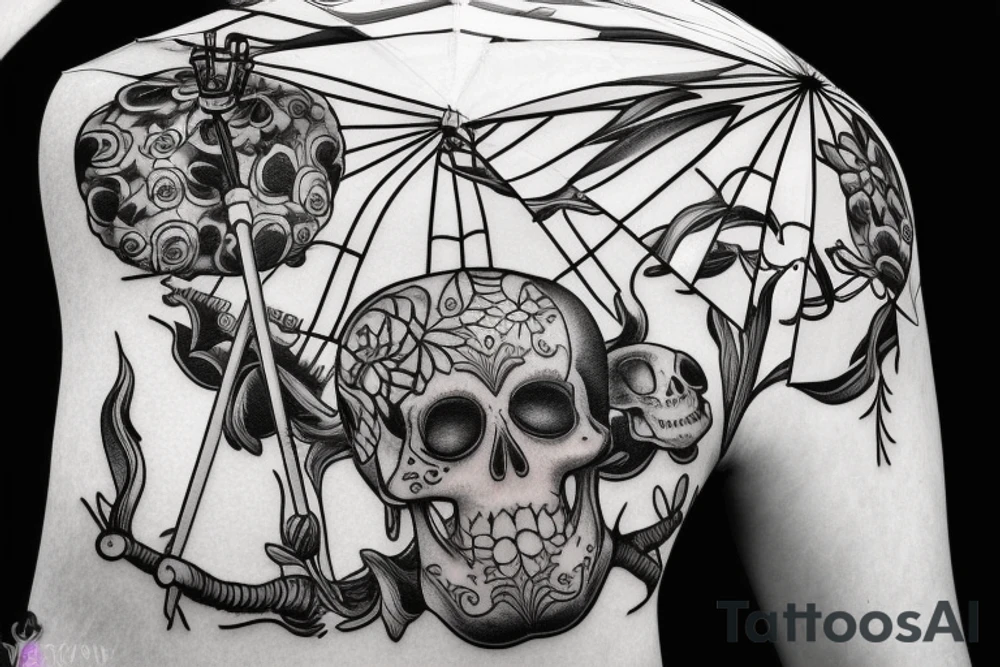 Skeleton inside of cocktail with umbrella tattoo idea