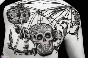 Skeleton inside of cocktail with umbrella tattoo idea