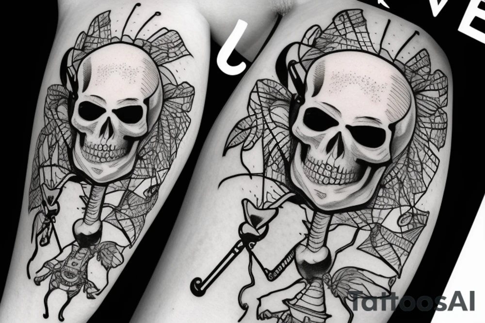 Skeleton inside of cocktail with umbrella tattoo idea