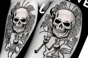 Skeleton inside of cocktail with umbrella tattoo idea