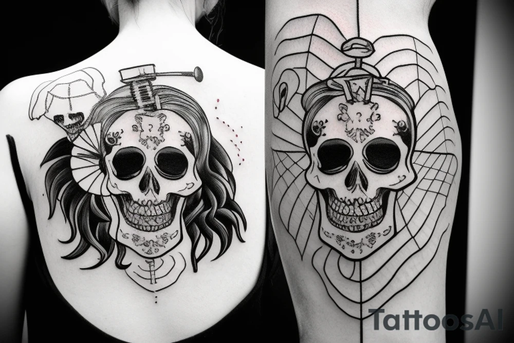 Skeleton inside of cocktail with umbrella tattoo idea