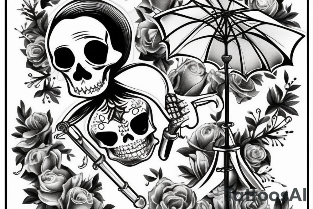 Skeleton inside of cocktail with umbrella tattoo idea