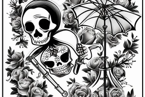 Skeleton inside of cocktail with umbrella tattoo idea