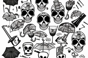 Skeleton inside of cocktail with umbrella tattoo idea