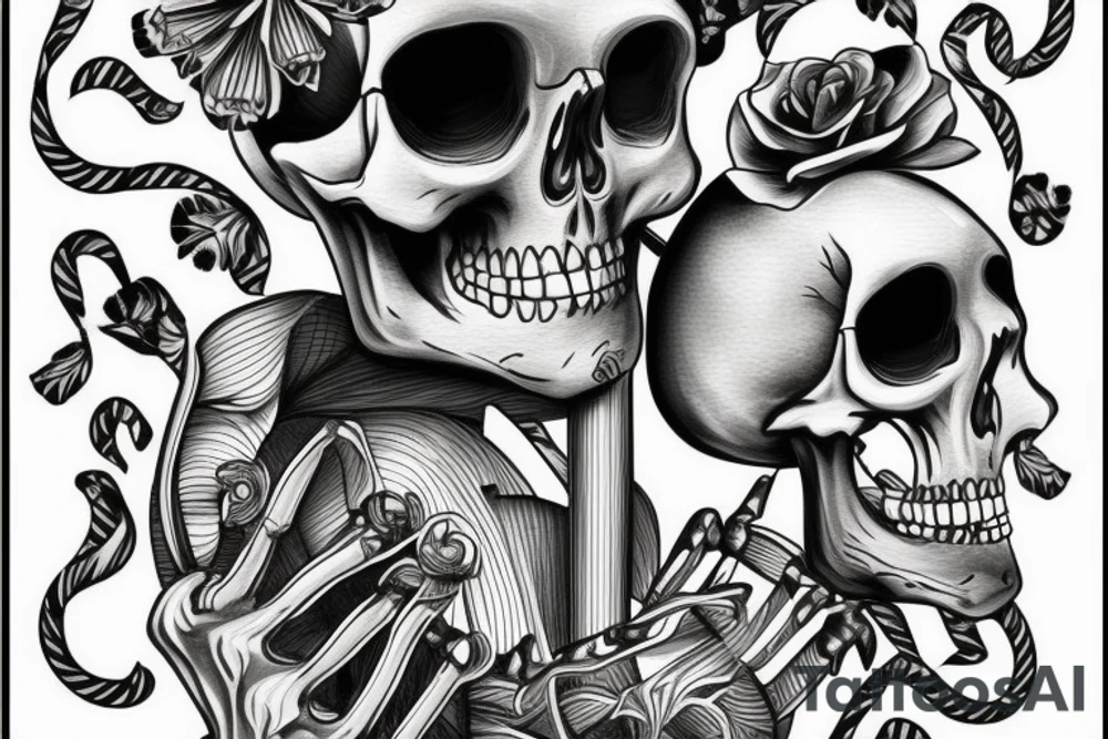 Skeleton inside of cocktail with umbrella tattoo idea