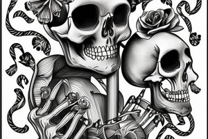 Skeleton inside of cocktail with umbrella tattoo idea