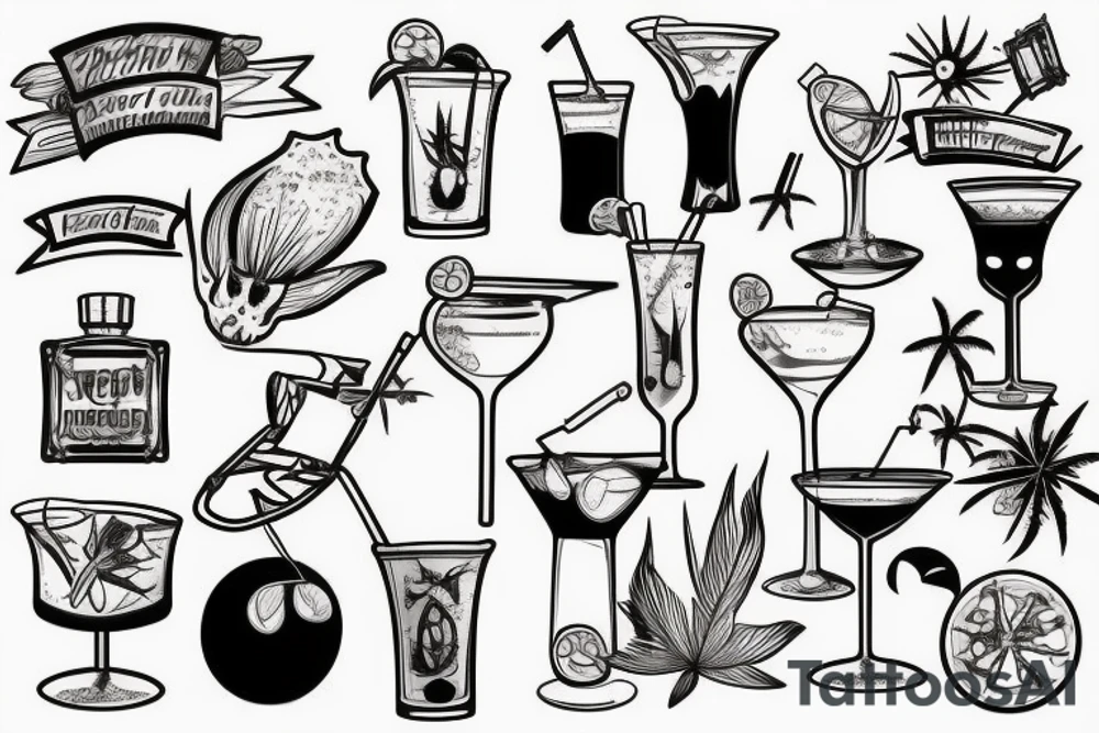 Beach inside of a cocktail tattoo idea