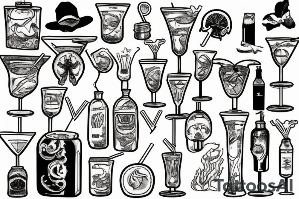 Beach inside of a cocktail tattoo idea