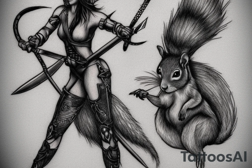 squirrel warrior woman tattoo idea