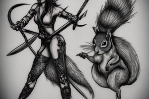 squirrel warrior woman tattoo idea