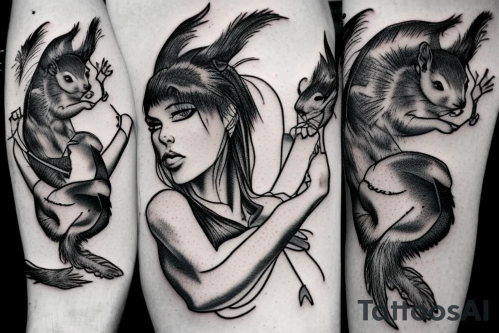 squirrel warrior woman tattoo idea