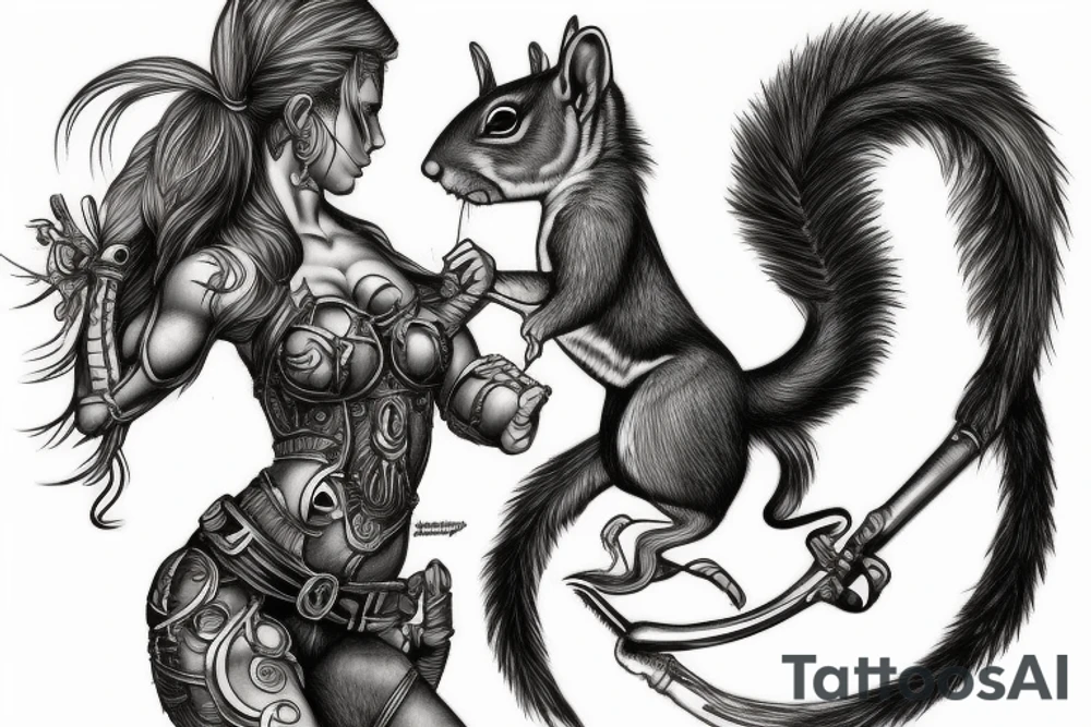 squirrel warrior woman tattoo idea