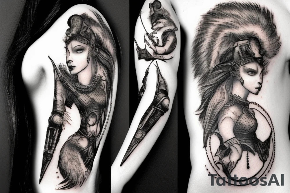 squirrel warrior woman tattoo idea