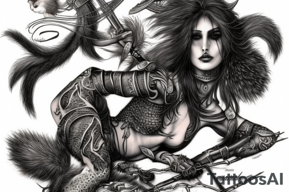squirrel warrior woman tattoo idea