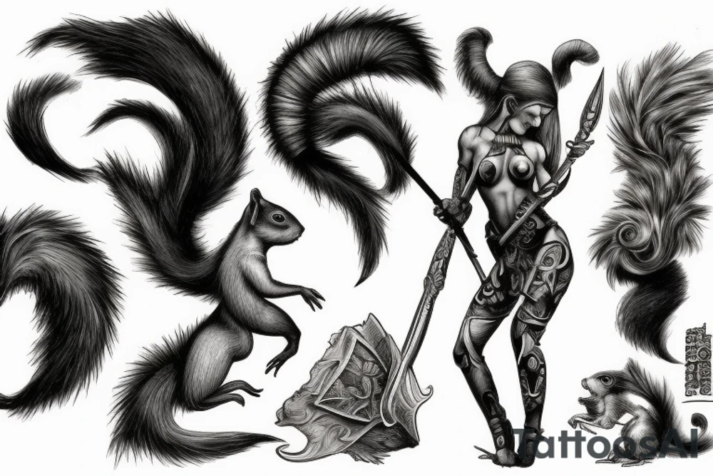 squirrel warrior woman tattoo idea