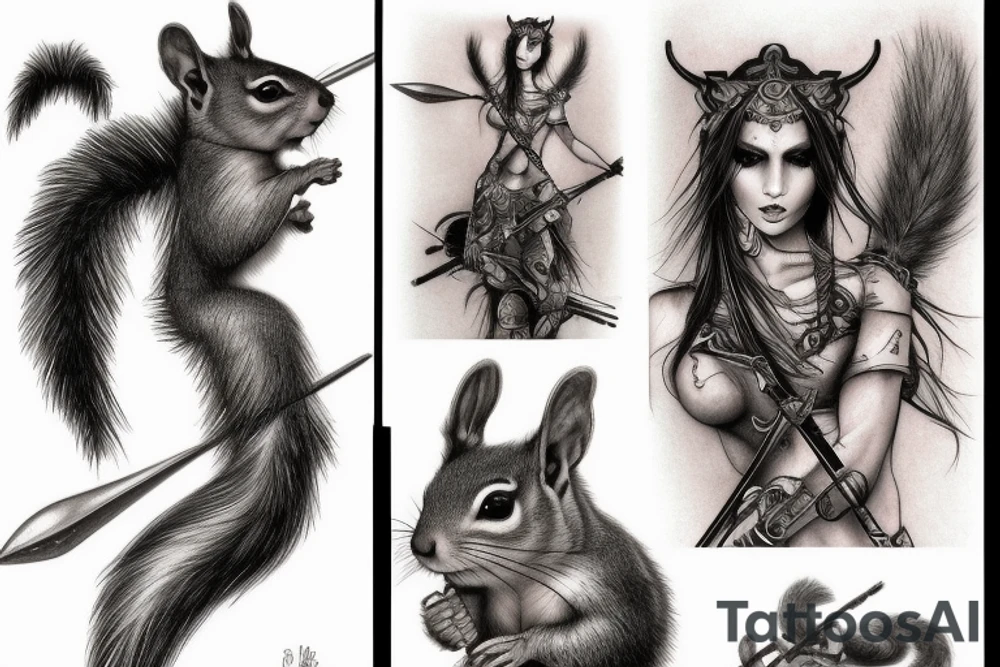 squirrel warrior woman tattoo idea