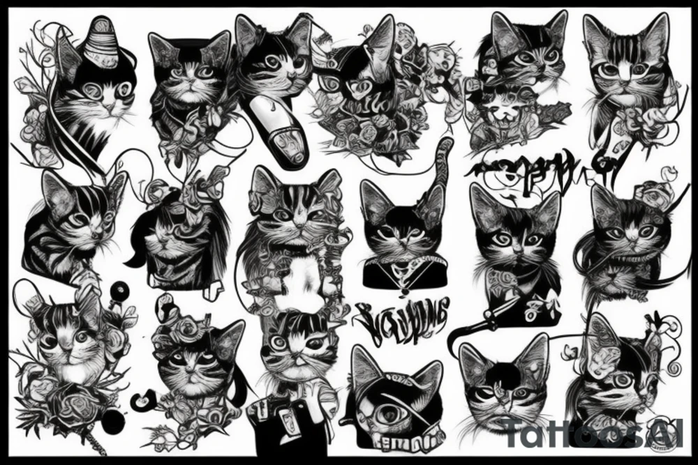 punk cat tattoo idea