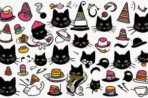 black cat with a funny hat and sweater tattoo idea