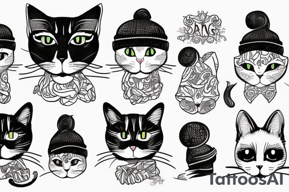 Cat wearing beanie tattoo idea