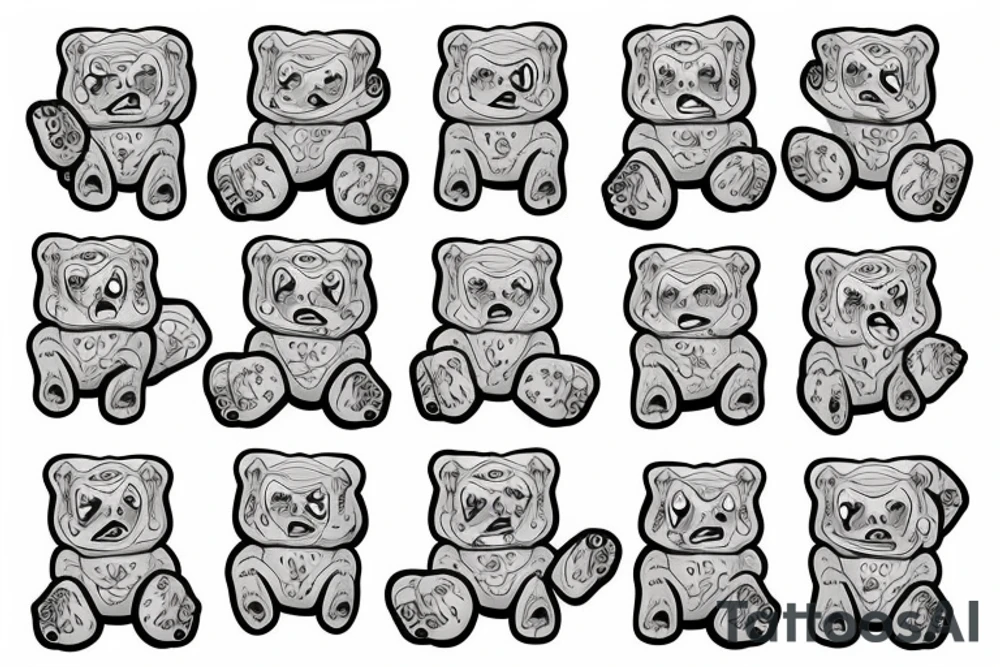 Gummy bear with half of the body showing anatomy tattoo idea