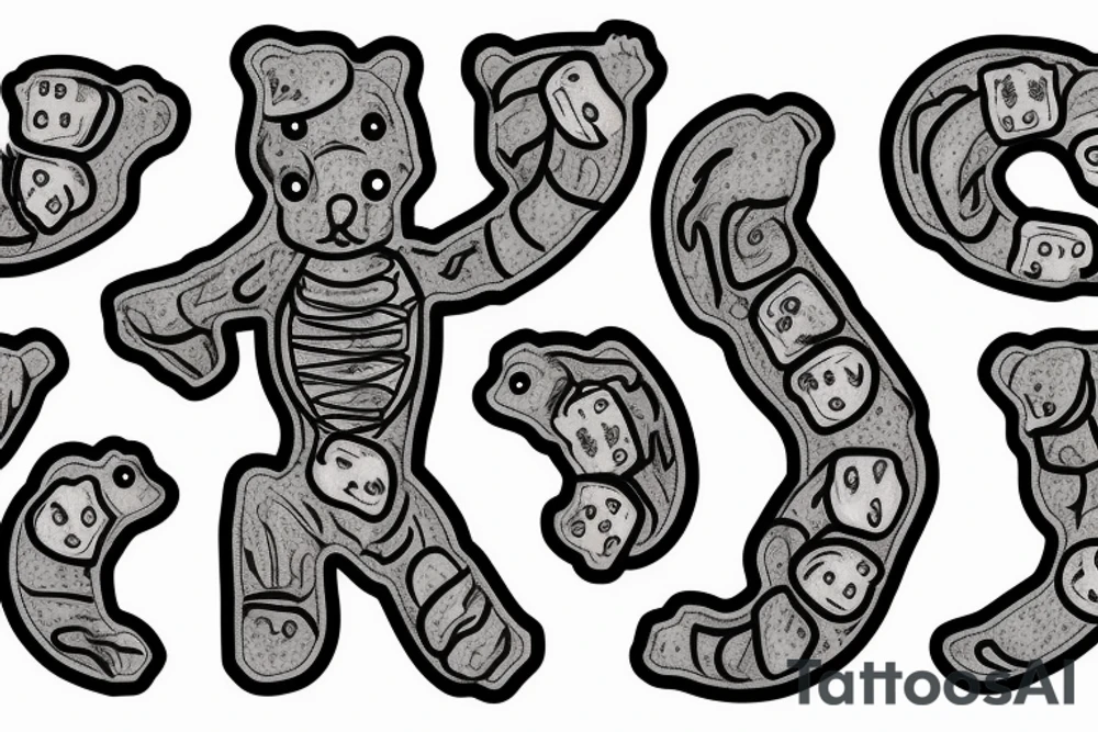 Gummy bear with half of the body showing anatomy tattoo idea