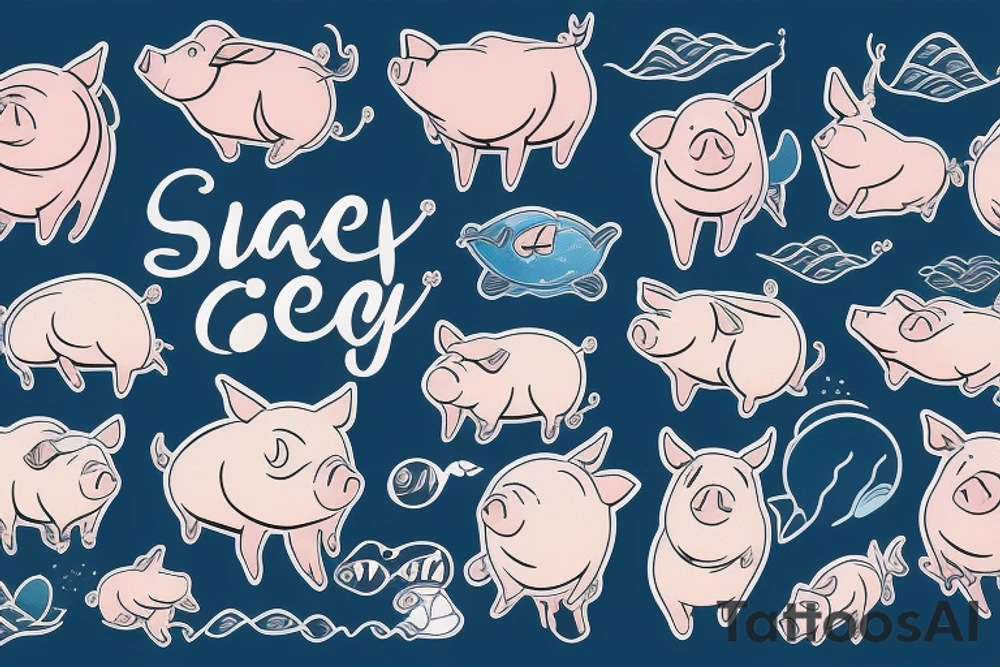Pig is swimming in the ocean tattoo idea