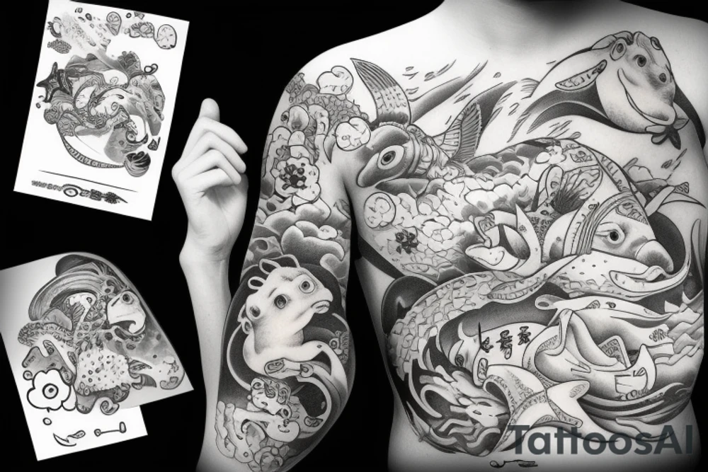 Pig is swimming in the ocean tattoo idea