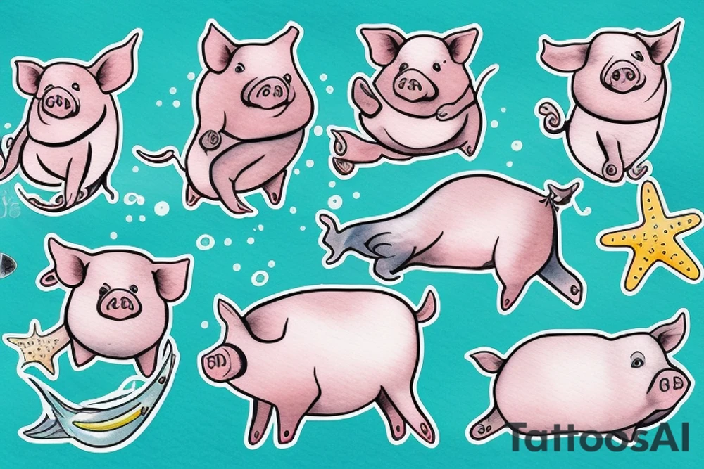 Pig is swimming in the ocean tattoo idea
