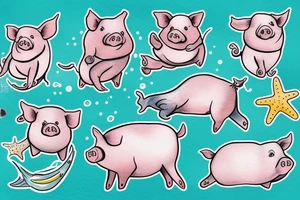Pig is swimming in the ocean tattoo idea