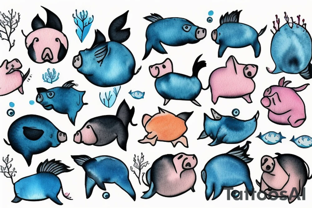 Pig is swimming in the ocean tattoo idea