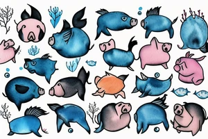 Pig is swimming in the ocean tattoo idea