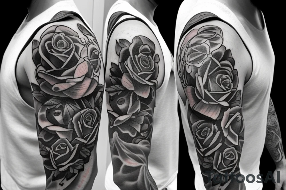 shoulder sleeve with rose, tiger, eye, tattoo idea shoulder sleeve with rose, tiger, eye, tattoo idea