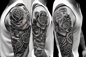 shoulder sleeve with rose, tiger, eye, tattoo idea
