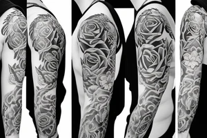 shoulder sleeve with rose and eagel tattoo idea