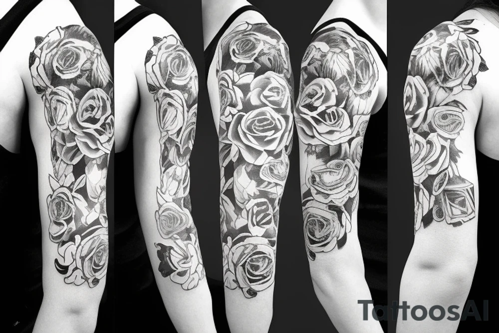 shoulder sleeve with rose and eagel tattoo idea