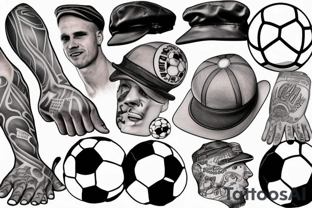 Newsboy cap over a soccer ball tattoo idea