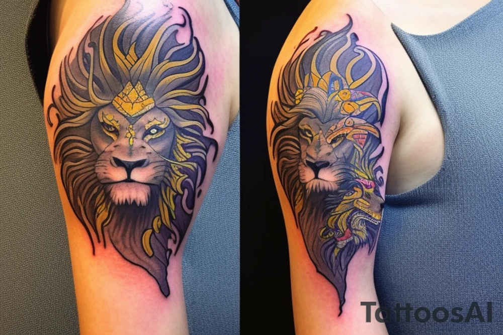 Shoulder sleeve tattoo mystical lion Dragon pegasus shaman, with a mix ...