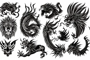 Mystical lion dragon shaman pegasus
Lions mane
Dragons wings
Dragons claws
Crystall ball
Vertical
Dark
Spiritual tattoo idea