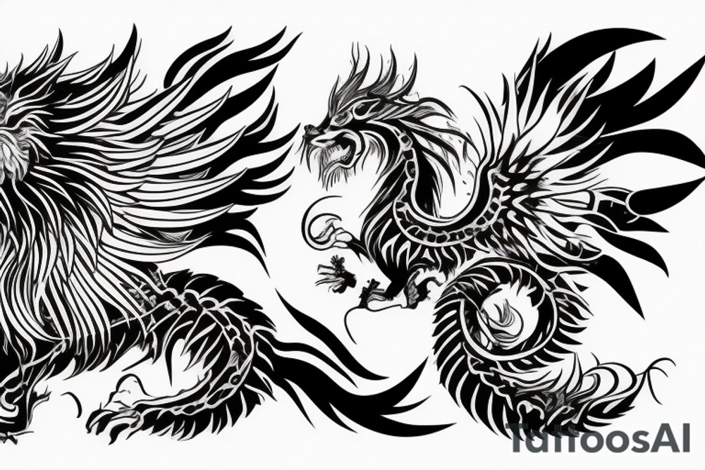 Mystical lion dragon shaman pegasus
Lions mane
Dragons wings
Dragons claws
Crystall ball
Vertical
Dark
Spiritual tattoo idea