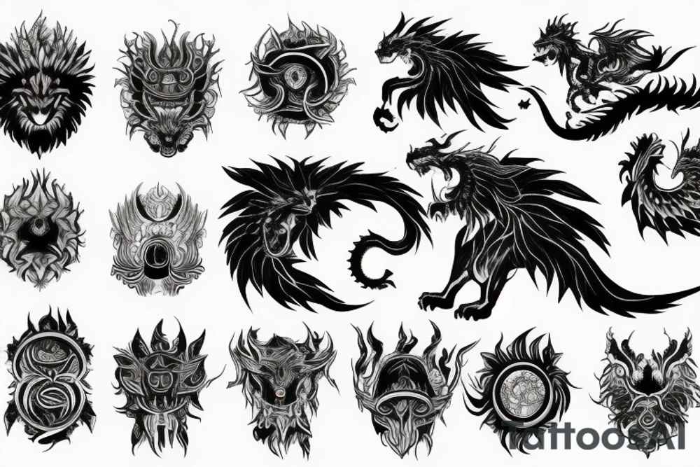 Mystical lion dragon shaman pegasus
Lions mane
Dragons wings
Dragons claws
Crystall ball
Vertical
Dark
Spiritual tattoo idea