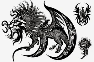 Mystical lion dragon shaman pegasus
Lions mane
Dragons wings
Dragons claws
Crystall ball
Vertical
Dark
Spiritual tattoo idea