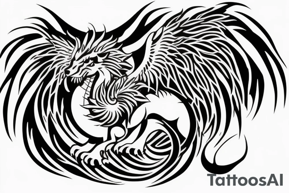 Mystical lion dragon shaman pegasus
Lions mane
Dragons wings
Dragons claws
Crystall ball
Vertical
Dark
Spiritual tattoo idea