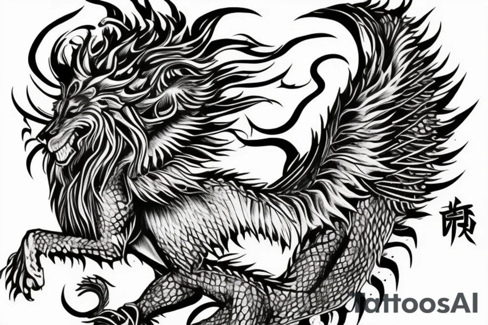 Mystical lion dragon shaman pegasus
Lions mane
Dragons wings
Dragons claws
Crystall ball
Vertical
Dark
Spiritual tattoo idea