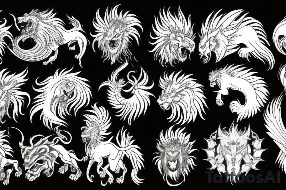 Mystical lion dragon shaman pegasus
Lions mane
Dragons wings
Dragons claws
Crystall ball
Vertical
Dark
Spiritual tattoo idea